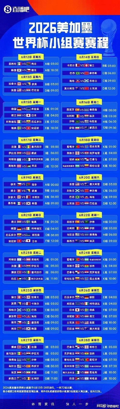2026世界杯小组赛赛程最新实时赛程查询入口 2026世界杯小组赛赛程最新实时赛程查询入口